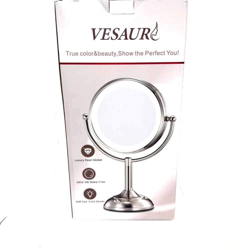 VESAUR Lighted Vanity Mirror with LED Ring, Nickel Finish, Magnifying Makeup Mir